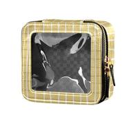 ZRWLUCKY Mini borsa da trucco in pelle gialla trasparente a quadri borsa cosmetica con cerniera per le donne, check giallo