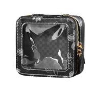 ZRWLUCKY Mini borsa trasparente per trucco con motivo floreale a linee bianche con cerniera borsa cosmetica con cerniera per viaggiare, motivo floreale bianco, Motivo floreale linea bianca