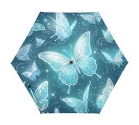 ZRWLUCKY Ombrello da golf con farfalle scintillanti blu, pieghevole e automatico, per viaggi, vento, apertura automatica, chiusura automatica, leggero, compatto e portatile