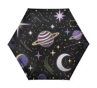 ZRWLUCKY Ombrello da viaggio con motivo planare di stelle, lune e universo, per pioggia, con blocco UV, pieghevole, automatico, antivento, portatile, leggero, impermeabile