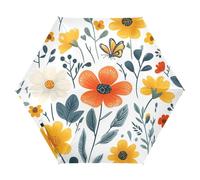 ZRWLUCKY Ombrello estivo con girasole e farfalle, bianco, tre pieghevoli, blocco automatico, ombrello UV per viaggi, vento, apertura automatica, chiusura automatica, leggero, compatto, portatile