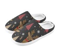 ZRWLUCKY Pantofole da casa da uomo e donna con fiori di Natale e bacche di abete rosso, pantofole con memory foam, sfocate, calde e accoglienti, per camera da letto, Natale renna sfondo inverno