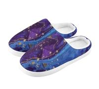 ZRWLUCKY Pantofole da casa viola e blu con triangoli dorati, da uomo e da donna, con memory foam, pantofole sfocate comode per camera da letto, Marmo Viola e Blu Con Triangoli Oro, 9/10 UK Men/ 10/11