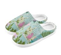 ZRWLUCKY Patchwork modello primavera uomo donna casa pantofola con memory foam fuzzy pantofola accogliente camera da letto scarpe, Motivo primaverile patchwork, 11/12 UK Men/ 12/13.5 UK Women Wide