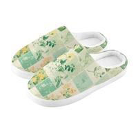 ZRWLUCKY Patchwork modello primavera verde uomo donna casa pantofola con memory foam fuzzy pantofola accogliente camera da letto scarpe, Patchwork Motivo Primavera Verde, 13/14 UK Men/ 14/15.5 UK