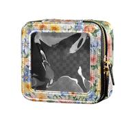 ZRWLUCKY Ruta Graveolens - Mini trousse da viaggio in pelle trasparente, con motivo floreale, Fiori di Ruta graveolens