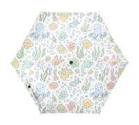 ZRWLUCKY Sea Animals Cartoon Tre Pieghevole Blocco Automatico UV Ombrello per Viaggio Vento Auto Open Close Leggero Compatto Portatile Golf Ombrello
