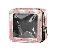 ZRWLUCKY Simpatico coniglio bianco fiore di pesca floreale piccola borsa per il trucco per borsa in pelle borsa da toilette mini contenitori per trucco per volare, carino coniglio bianco Pesca fiore