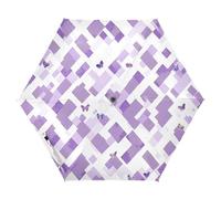 ZRWLUCKY Viola Bianco Farfalle Tre Pieghevole Blocco Automatico UV Ombrello per Viaggio Vento Auto Open Close Leggero Compatto Portatile Golf Ombrello