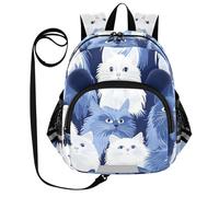 ZRWLUCKY Zaini alla moda con orecchie carine cintura ragazzi ragazze borsa per libri personalizzata anti-smarrimento per scuola con striscia riflettente gatti blu navy, gatti blu navy, taglia unica