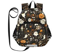 ZRWLUCKY Zaini per età prescolare carina cintura borsa per libri personalizzata anti-smarrimento per ragazze con striscia riflettente zucca arancione semplice, mostri carini e zucche nere, taglia