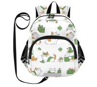 ZRWLUCKY Zaini per la scuola con orecchie carine cintura ragazzi ragazza borsa per libri personalizzata anti-smarrimento per bambini con striscia riflettente regalo e trifoglio gatto verde, regalo e