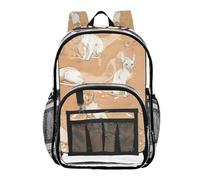 ZRWLUCKY Zaini trasparenti per bambini per lo zaino della scuola trasparente con tasca laterale in PVC trasparente per simpatici gatti di burmes oro rosa, simpatici gatti di burmee oro rosa, taglia
