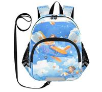 ZRWLUCKY Zaino con orecchie carine per scolaro cintura ragazzo ragazza borsa personalizzata anti-smarrimento per la scuola con striscia riflettente aereo blu e bianco, aereo blu e bianco, taglia unica