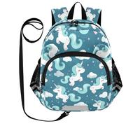 ZRWLUCKY Zaino per asilo nido con orecchie carine zaino per ragazzi/ragazza borsa per libri personalizzata anti-smarrimento per bambini con striscia riflettente unicorni e nuvole verde acqua, unicorni