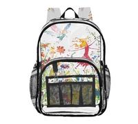 ZRWLUCKY Zaino per la scuola trasparente zaini per bambini per la scuola con tasca laterale borse in PVC trasparente fata e fiore delicati, fata e fiore delicati, taglia unica, fata e fiore delicati