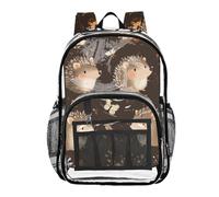 ZRWLUCKY Zaino per la scuola, zaino trasparente per la scuola, con tasca laterale, in PVC trasparente, grazioso riccio, marrone e nero, con simpatico riccio, marrone e nero, taglia unica, bel riccio