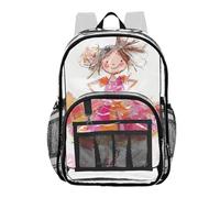 ZRWLUCKY Zaino per la scuola, zaino trasparente per le scuole medie per ragazze, ragazzi, borsa pesante trasparente, Happy Doll Design Pesca, Happy Doll Design pesca, taglia unica, Happy Doll Design
