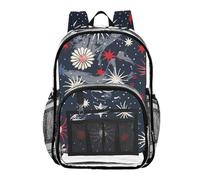 ZRWLUCKY Zaino per scuola trasparente per bambini zaino trasparente per la scuola per ragazze attraverso borsa in PVC trasparente retro fuochi d'artificio sfondo nero, fuochi d'artificio retrò sfondo