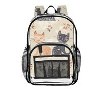 ZRWLUCKY Zaino trasparente per la scuola media zaino trasparente per adulti trasparente PVC trasparente carino gatti fortunati beige, simpatici gatti felici beige, simpatici gatti felici beige, uno