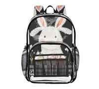 ZRWLUCKY Zaino trasparente per la scuola Zaini trasparenti per la scuola bambini per adulti vedere da Heavy Duty per fiori di agnello coniglio nero, fiori di agnello coniglio nero, taglia unica, fiori