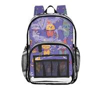 ZRWLUCKY Zaino trasparente per scuola superiore per scuola pronto per ragazze adolescenti zaino trasparente resistente cartone animato gatti birmani viola, gatti birmani cartoni animati viola, taglia