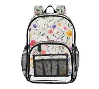ZRWLUCKY Zaino trasparente Zaini trasparenti per scolari per ragazze ragazzi borsa trasparente PVC trasparente farfalla e pianta arancione, farfalla e pianta arancione, taglia unica, Farfalla e pianta
