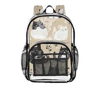 ZRWLUCKY Zaino trasparente zaino scuola superiore pronto per la scuola per adulti borsa in PVC trasparente gatti retrò in bianco e nero, gatti retrò in bianco e nero, taglia unica, gatti retrò in