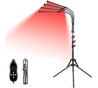 Zrwuldu 4 Teste Lampada a Luce Rossa con Supporto, 120 LEDs Lampada a Infrarossi con Timer e Collo d'oca Flessibile, 660nm ＆ 850nm Lampade a Luce Rossa a Infrarossi per Viso, Collo e Schiena (Nero)