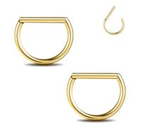 ZS 1 paio di piercing per capezzoli in titanio G23, 14 G, a forma di D, per donne e uomini, piercing per capezzoli in titanio ipoallergenico da 14 mm, anello a segmento incernierato, Titanio