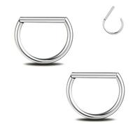 ZS 1 paio di piercing per capezzoli in titanio G23, 14 G, a forma di D, per donne e uomini, piercing per capezzoli in titanio ipoallergenico da 14 mm, anello a segmento incernierato, Titanio