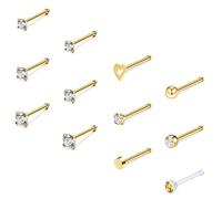 ZS 12Pcs 20G naso borchie anelli - acciaio chirurgico a forma di L naso osso vite CZ Nostril Piercing gioielli per le donne, Acciaio inossidabile Cristallo, zirconia cubica