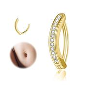 ZS 14G Clicker Piercing Ombelico per Donna, Argento 925 Anelli per Ombelico con Bilanciere Diamanti Inverso Curvo Piercing Banana Gioielli per il Corpo (Oro:12mm)