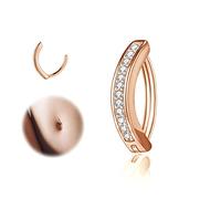 ZS 14G Clicker Piercing Ombelico per Donna, Argento 925 Anelli per Ombelico con Bilanciere Diamanti Inverso Curvo Piercing Banana Gioielli per il Corpo (Oro rosa:10mm)