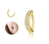 ZS 14G Clicker Piercing Ombelico per Donna, Argento 925 Anelli per Ombelico con Bilanciere Diamanti Inverso Curvo Piercing Banana Gioielli per il Corpo (Oro:8mm)