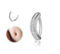 ZS 14G Clicker Piercing Ombelico per Donna, Argento 925 Anelli per Ombelico con Bilanciere Diamanti Inverso Curvo Piercing Banana Gioielli per il Corpo (Argento:8mm)