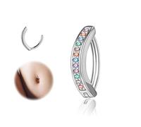 ZS 14G Clicker Piercing Ombelico per Donna, Argento 925 Anelli per Ombelico con Bilanciere Diamanti Inverso Curvo Piercing Banana Gioielli per il Corpo