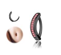 ZS 14G Clicker Piercing Ombelico per Donna, Argento 925 Anelli per Ombelico con Bilanciere Diamanti Inverso Curvo Piercing Banana Gioielli per il Corpo (Nero:8mm)