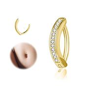 ZS 14G Clicker Piercing Ombelico per Donna, Argento 925 Anelli per Ombelico con Bilanciere Diamanti Inverso Curvo Piercing Banana Gioielli per il Corpo (Oro:10mm)
