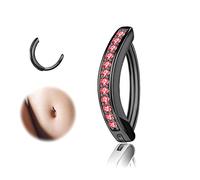 ZS 14G Clicker Piercing Ombelico per Donna, Argento 925 Anelli per Ombelico con Bilanciere Diamanti Inverso Curvo Piercing Banana Gioielli per il Corpo (Nero:12mm)