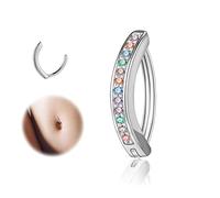 ZS 14G Clicker Piercing Ombelico per Donna, Argento 925 Anelli per Ombelico con Bilanciere Diamanti Inverso Curvo Piercing Banana Gioielli per il Corpo
