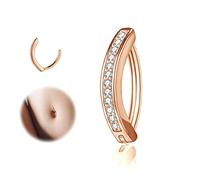 ZS 14G Clicker Piercing Ombelico per Donna, Argento 925 Anelli per Ombelico con Bilanciere Diamanti Inverso Curvo Piercing Banana Gioielli per il Corpo (Oro rosa:12mm)