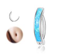 ZS 14G Clicker Piercing Ombelico per Donna, Argento 925 Anelli per Ombelico con Bilanciere Opal Inverso Curvo Piercing Banana Gioielli per il Corpo (Blu: 14G,10mm)