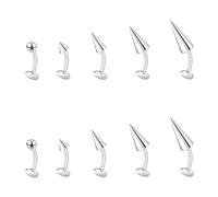 ZS 18 G Devil Curved Barbell - Anello per labbra, 6/8/10/12 mm, in acciaio inox, con denti di tigre, per sopracciglia, labbra, ombelico, L:10mm, Titanio