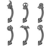 ZS 6 Pezzi Halloween Acciaio Inossidabile Sopracciglia, Anelli l'Ombelico Orecchini Piercing Sopracciglio Teschio 16G, Pipistrello Filettatura Interna Bilanciere Curvo Per Donna (Nero,L:10mm)