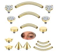 ZS Acciaio Inossidabile Barretta Curva Barbell Piercing Sopracciglio Rook Zircone Helix Daith Tragus Ear Piercing Opale Labbro Ombelico 6 mm 8 mm 10 mm 16G (Top 5 paia, oro)