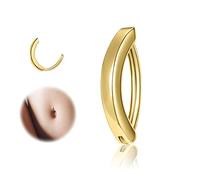 ZS Piercing per ombelico da donna, in argento Sterling 925, 14 G, con chiusura a scatto, dorato, curvo, gioiello per il corpo, 12mm, Argento sterling, Non pietra preziosa