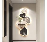 ZSCNYHMT Quadro 3D A LED per Parete, Grande Decorazione Murale per Soggiorno con Vaso E Piante Artificiali, Dipinto Decorativo 3D in Arenaria per L'ingresso(Black,27.6 * 55.1in)