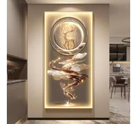 ZSCNYHMT Quadro Murale 3D, Decorazione da Parete LED per Spazi Interni | Design cervo dorato, luce LED, decorazione murale moderna, arte simbolica, per soggiorni e camere(A,39.4*78.7in)