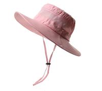 ZSHDLHLS Cappello da Pescatore Secchio Pieghevole Donna Largo Protezione Solare in Rete per La Pesca Spiaggia Traspirante con Il Buco della Coda di Cavallo-Rosa